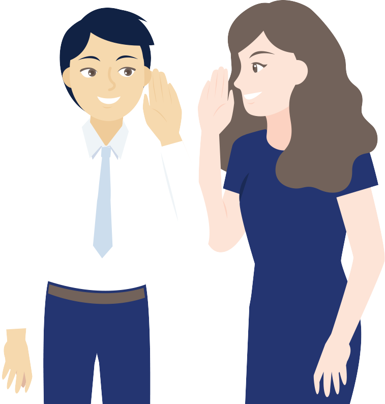 A woman sharing a secret with a man | JobScore Top Applicant Tracking System