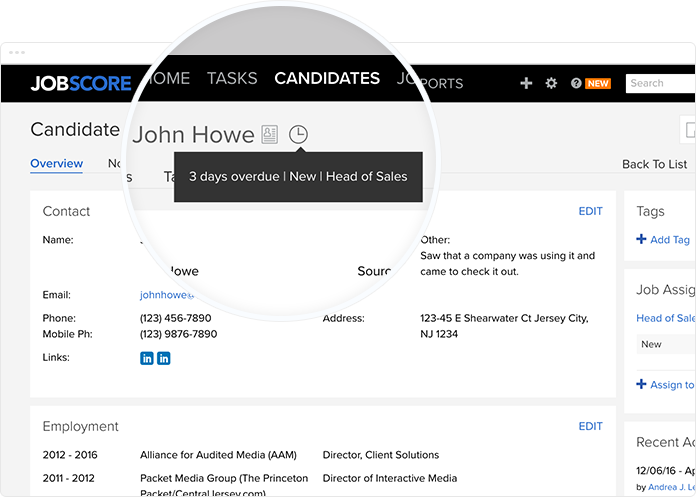 Candidate overdue alert notifications