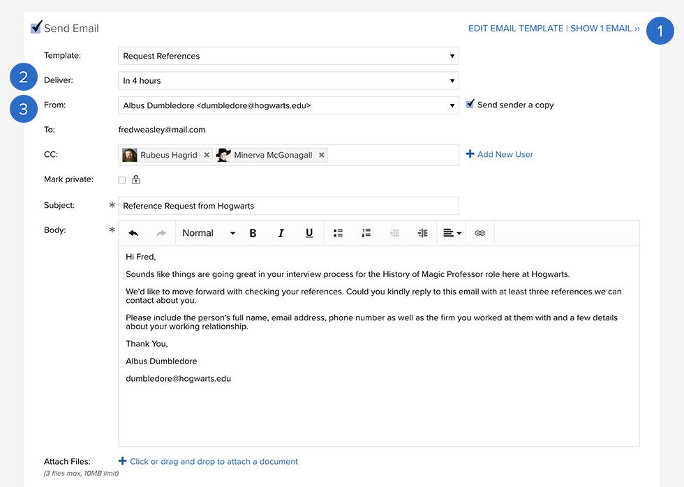 Email composed to be sent at a later time using JobScore automation tools