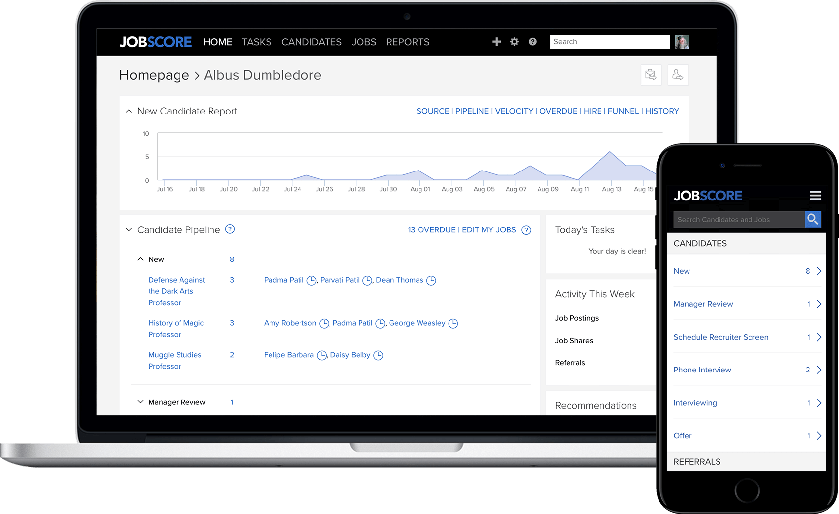 Personal recruitment dashboard on desktop and phone.