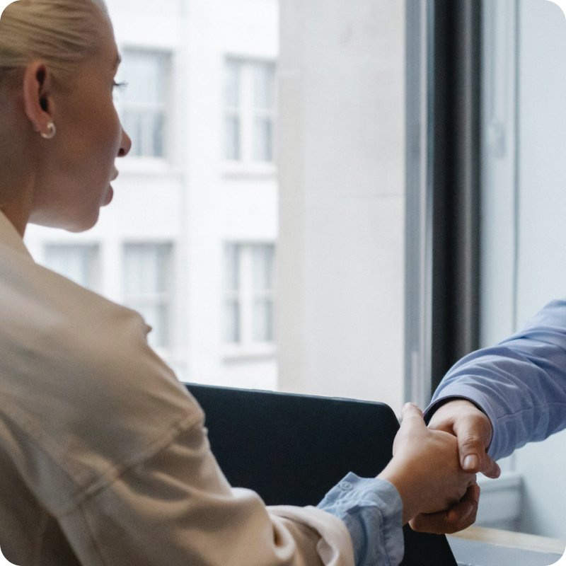 Woman and man shaking hands in agreement.