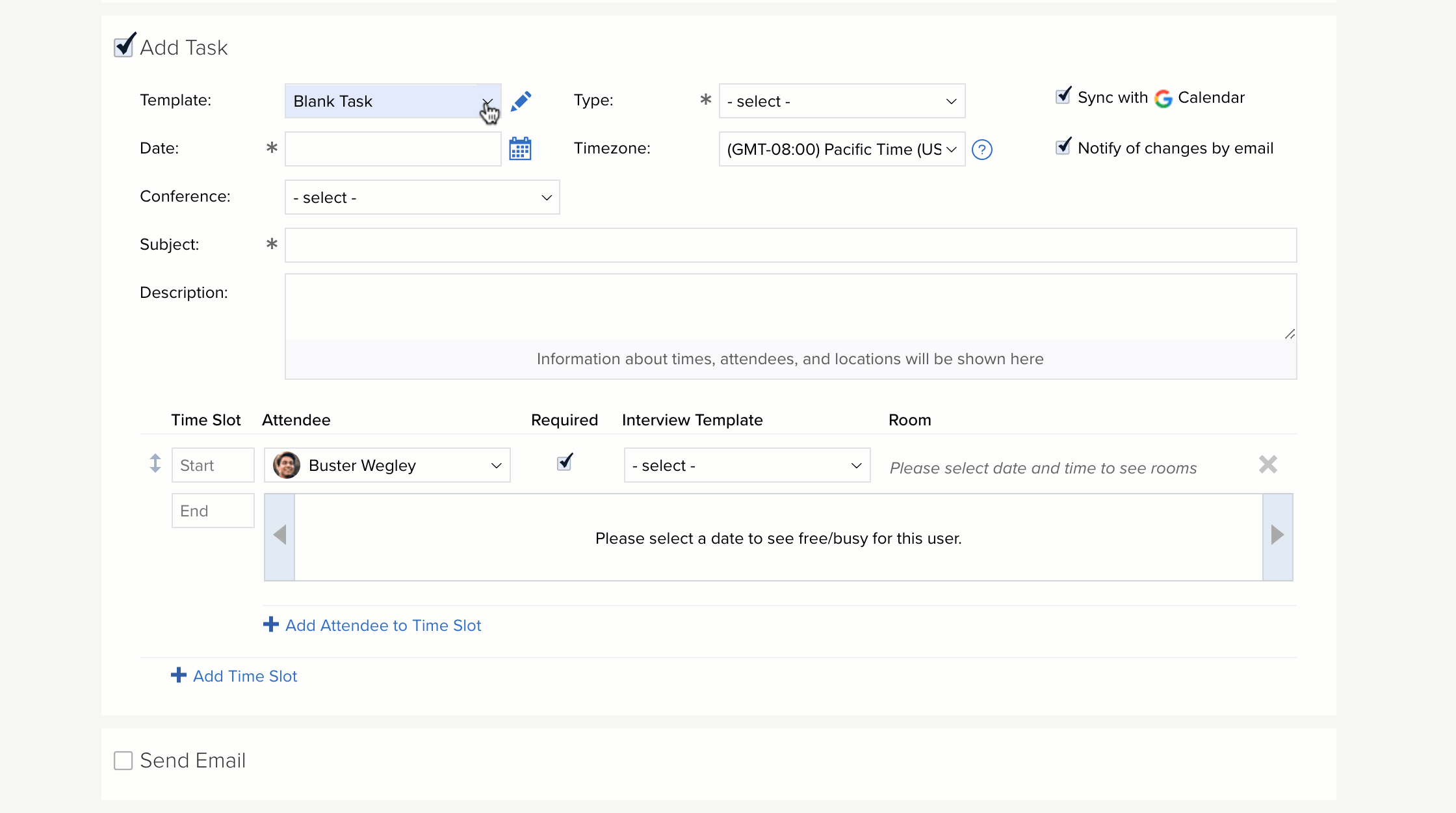 Google meet and custom conference available on add task section