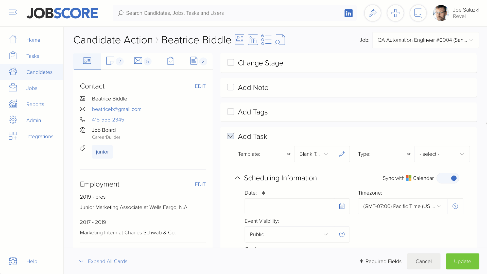 JobScore responsive user experience with expanding navigation and columns