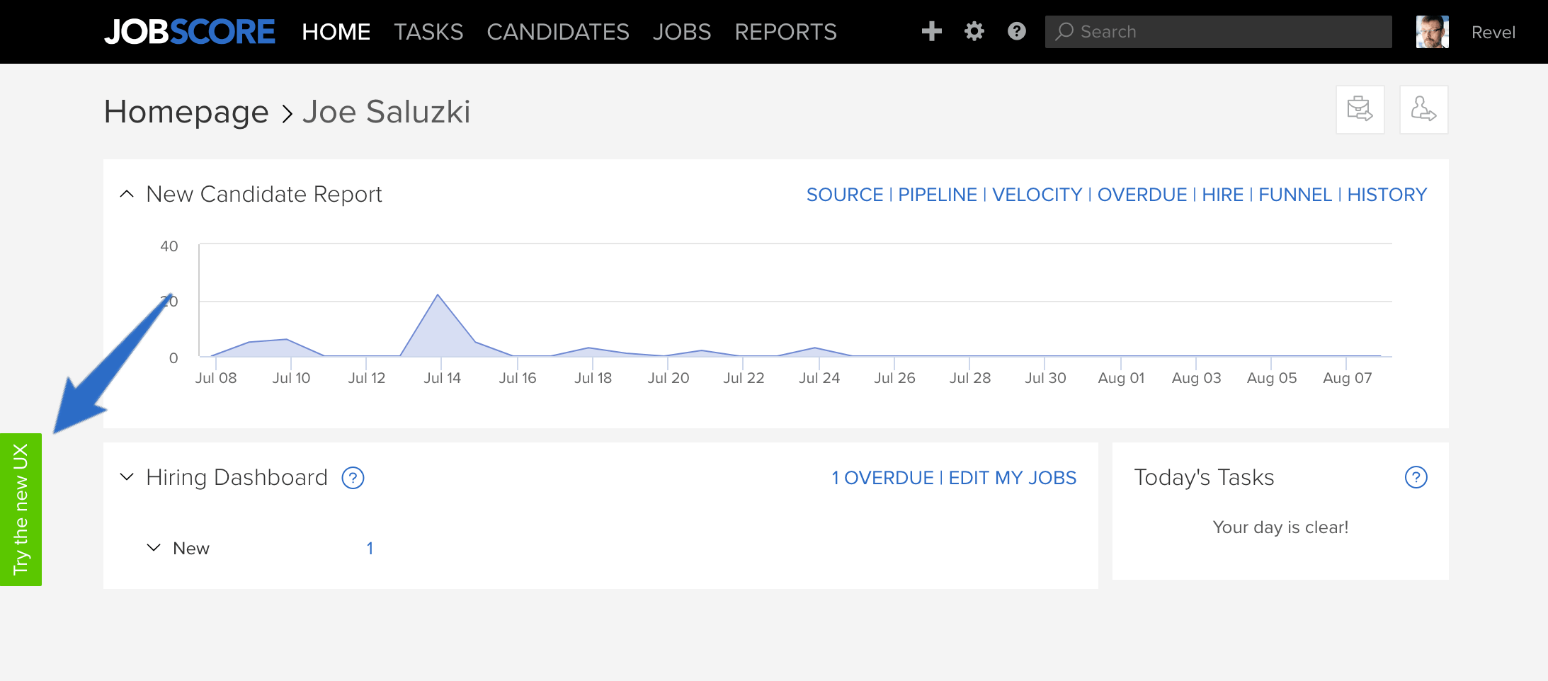 Button to toggle to the new user experience in JobScore