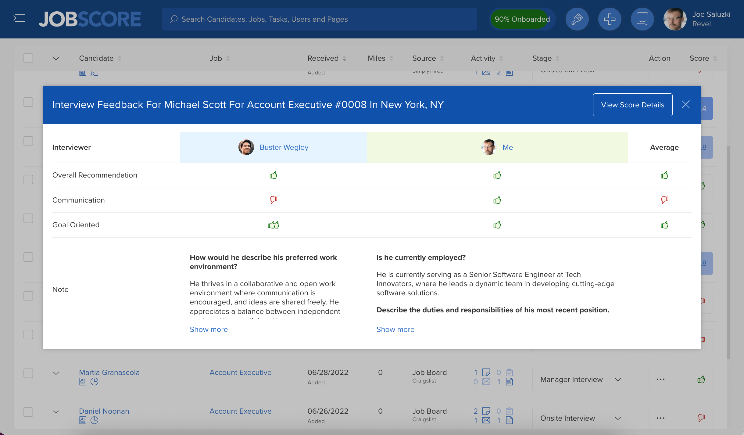 Understand candidate performance by reviewing feedback from every interviewer at once