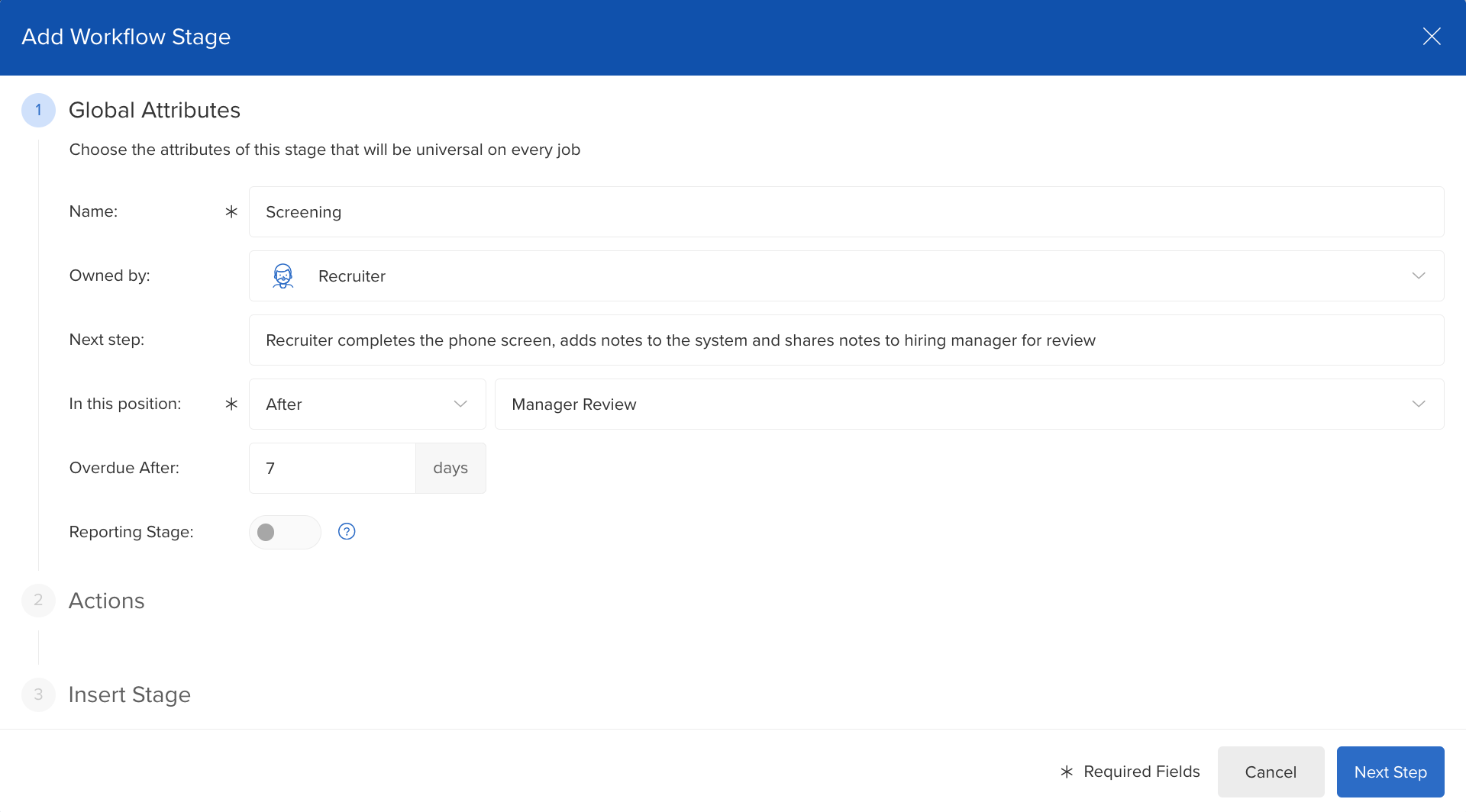 add workflow stage Create/add workflow stage information box.