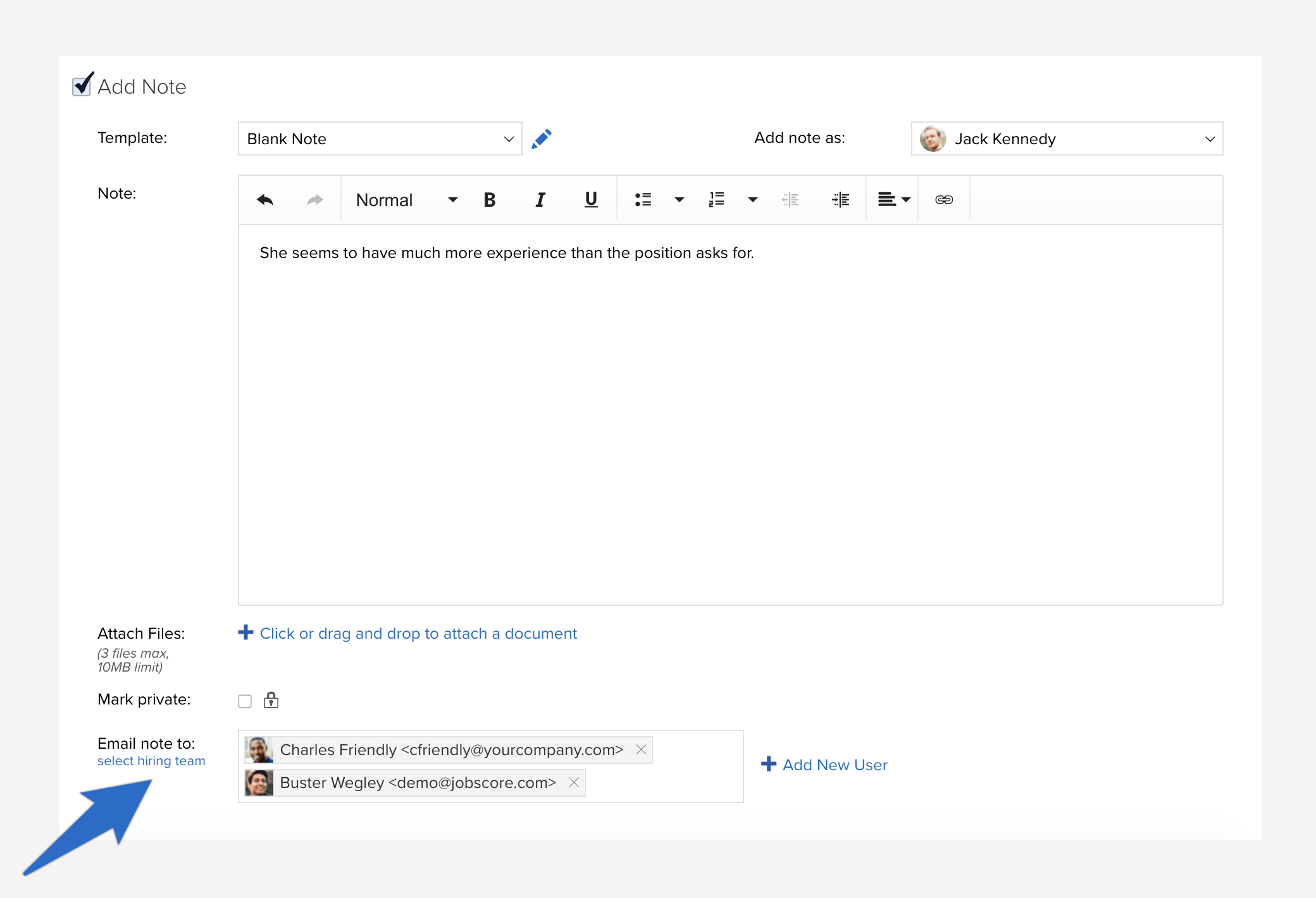 email note to hiring team