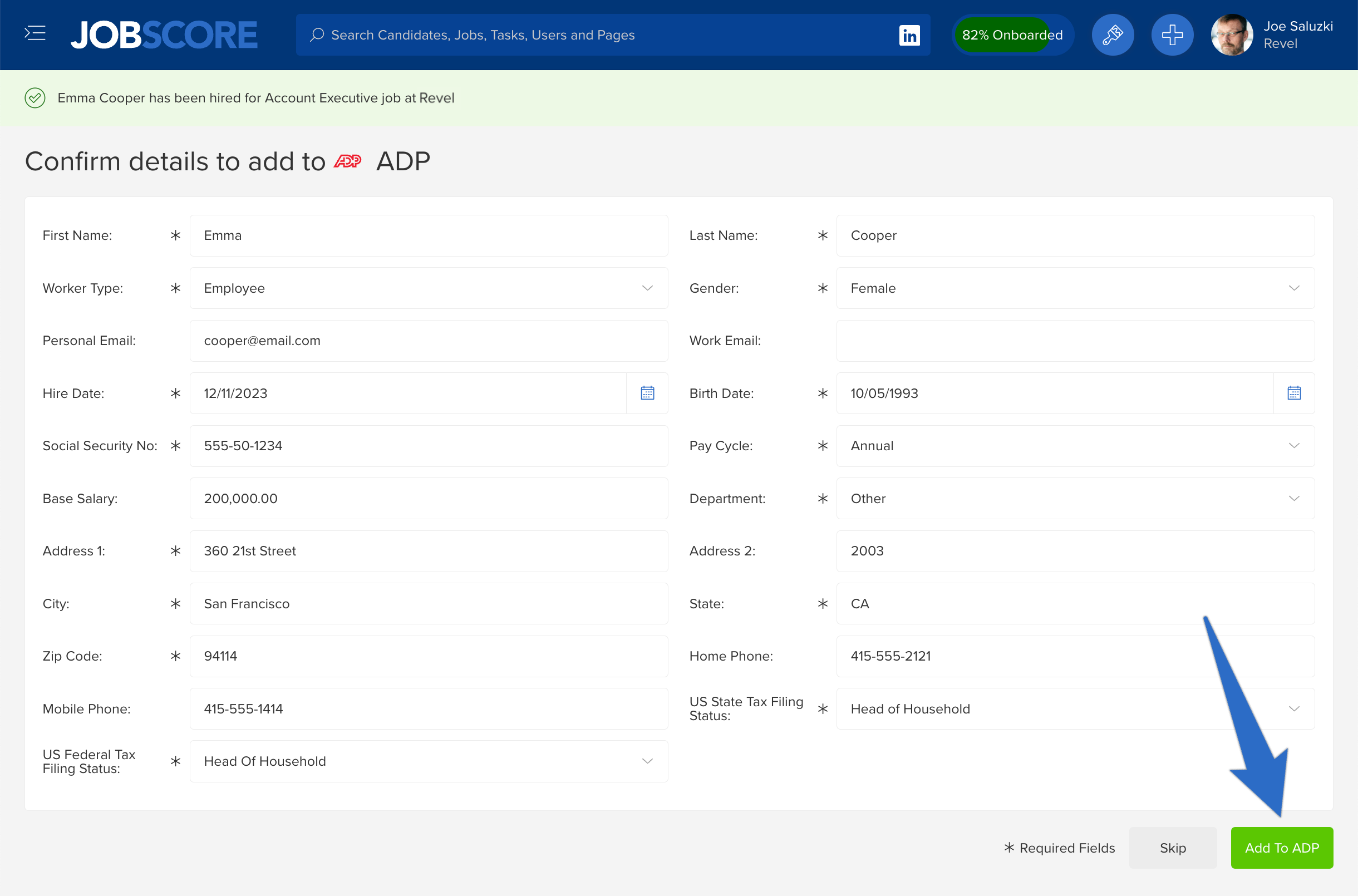 Sync hired candidates between ATS and HRIS via the JobScore ADP Run integration