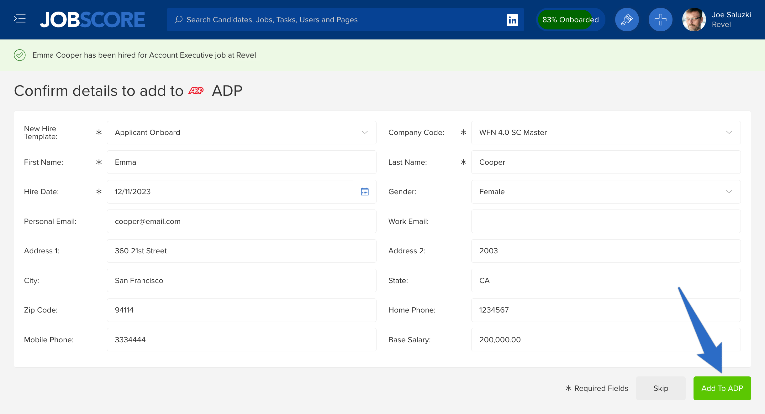 Data synchronization preferences within the JobScore ADP Workforce Now integration