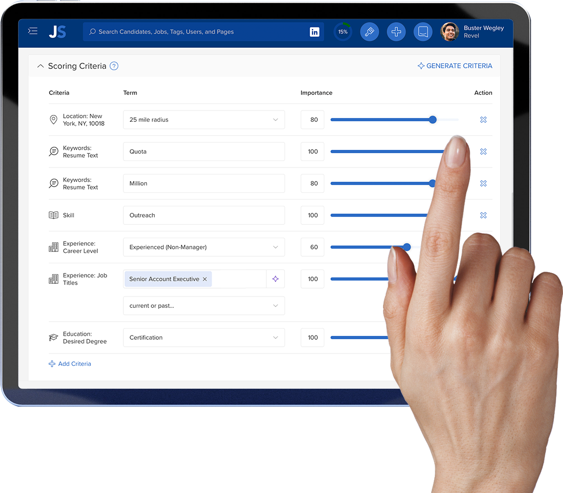 Tablet rating candidate experience using the JobScore.