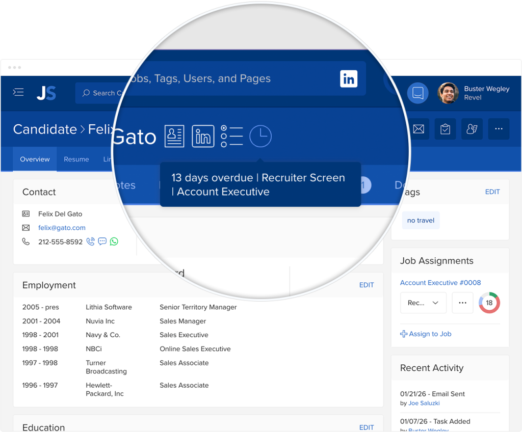 Candidate overdue alert in an applicant tracking system