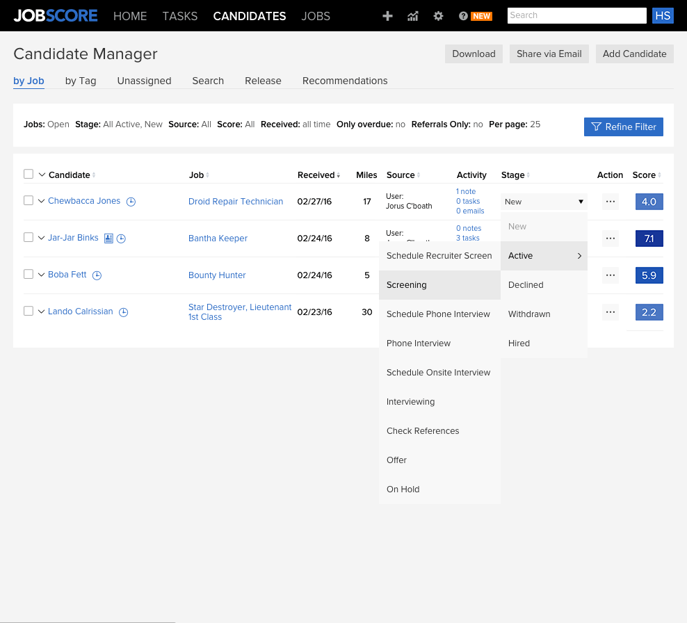 Candidate manager to route and process candidate resumes.