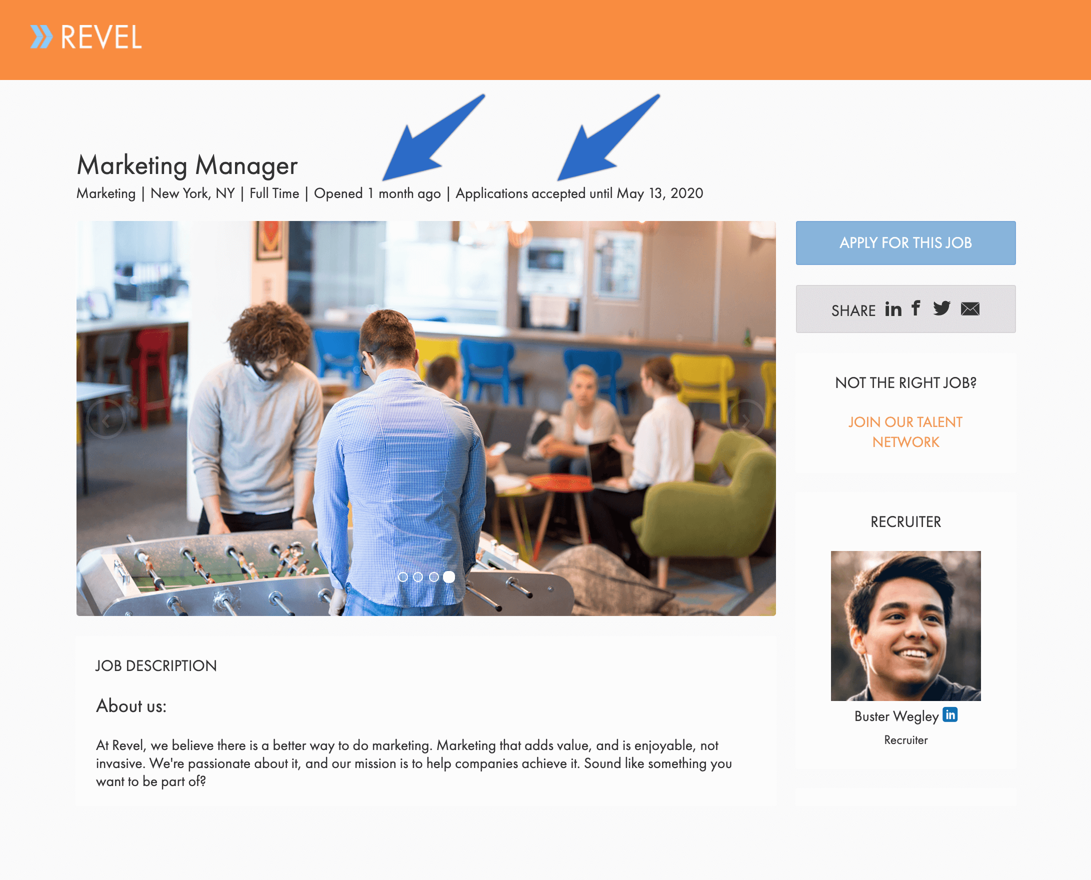 career site showing how long the applications will be accepted