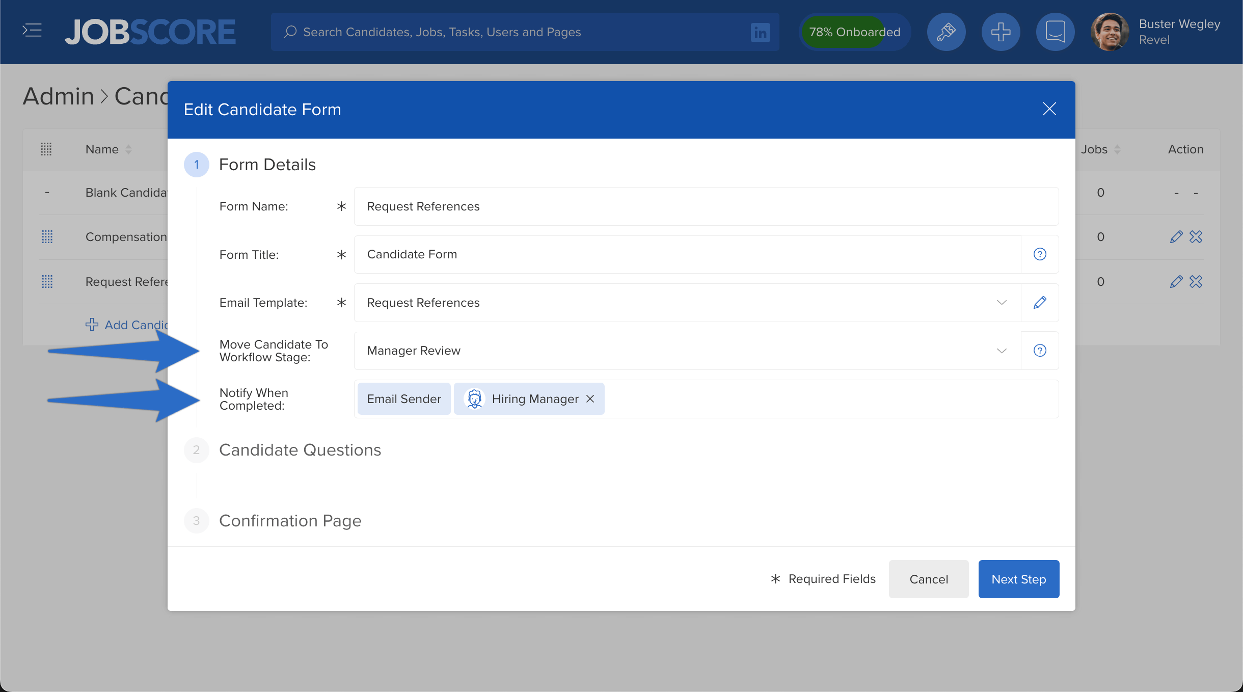 Edit candidate form dialog