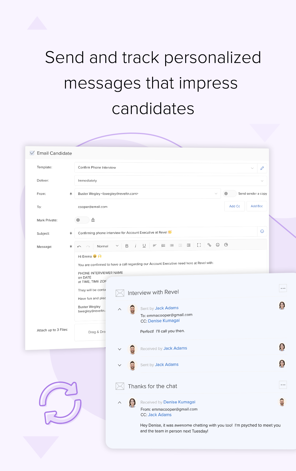 Send and track personalized messages that impress candidates | mobile recruiting software emails