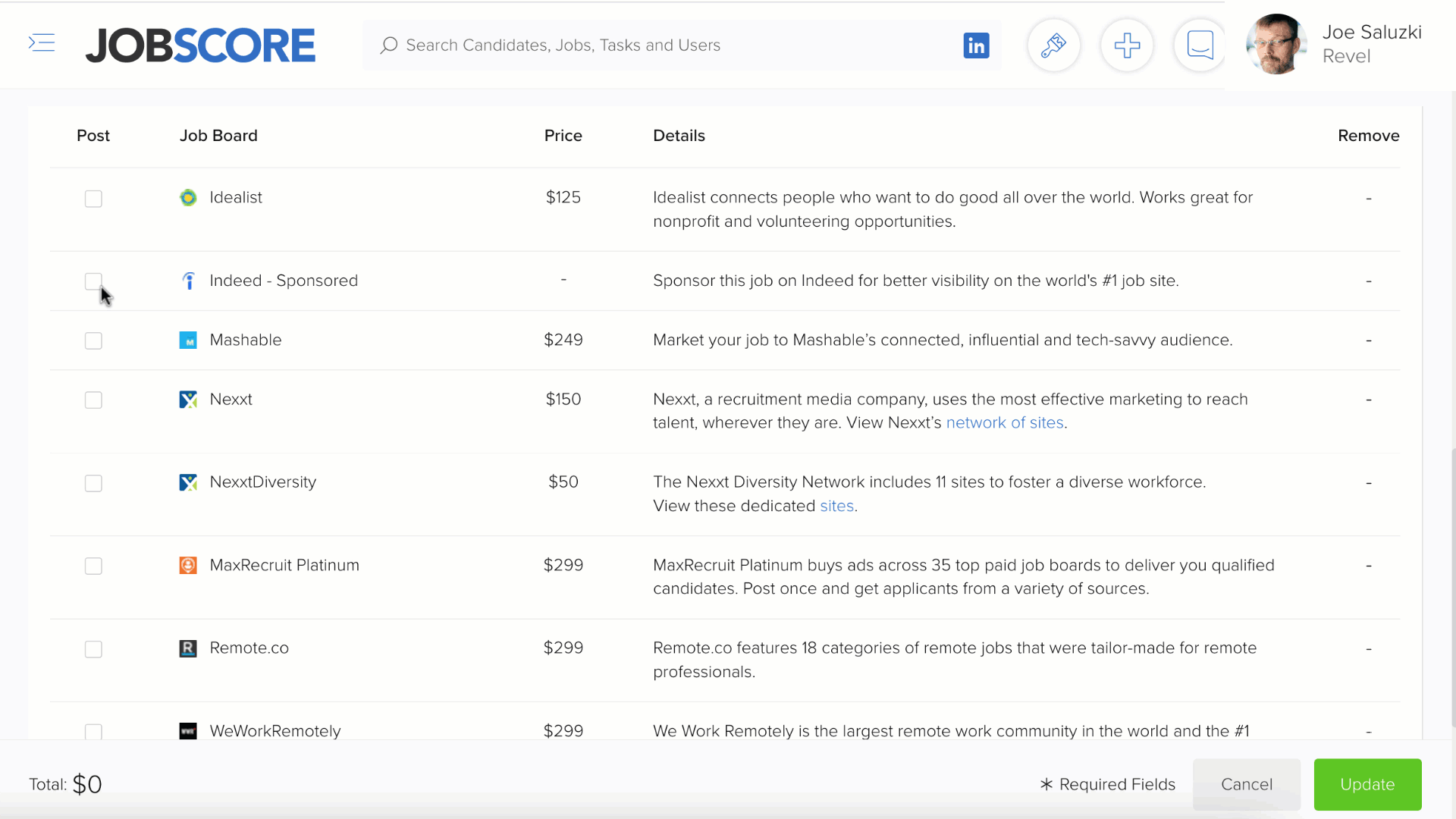 Animated demo of posting a sponsored job to Indeed from JobScore