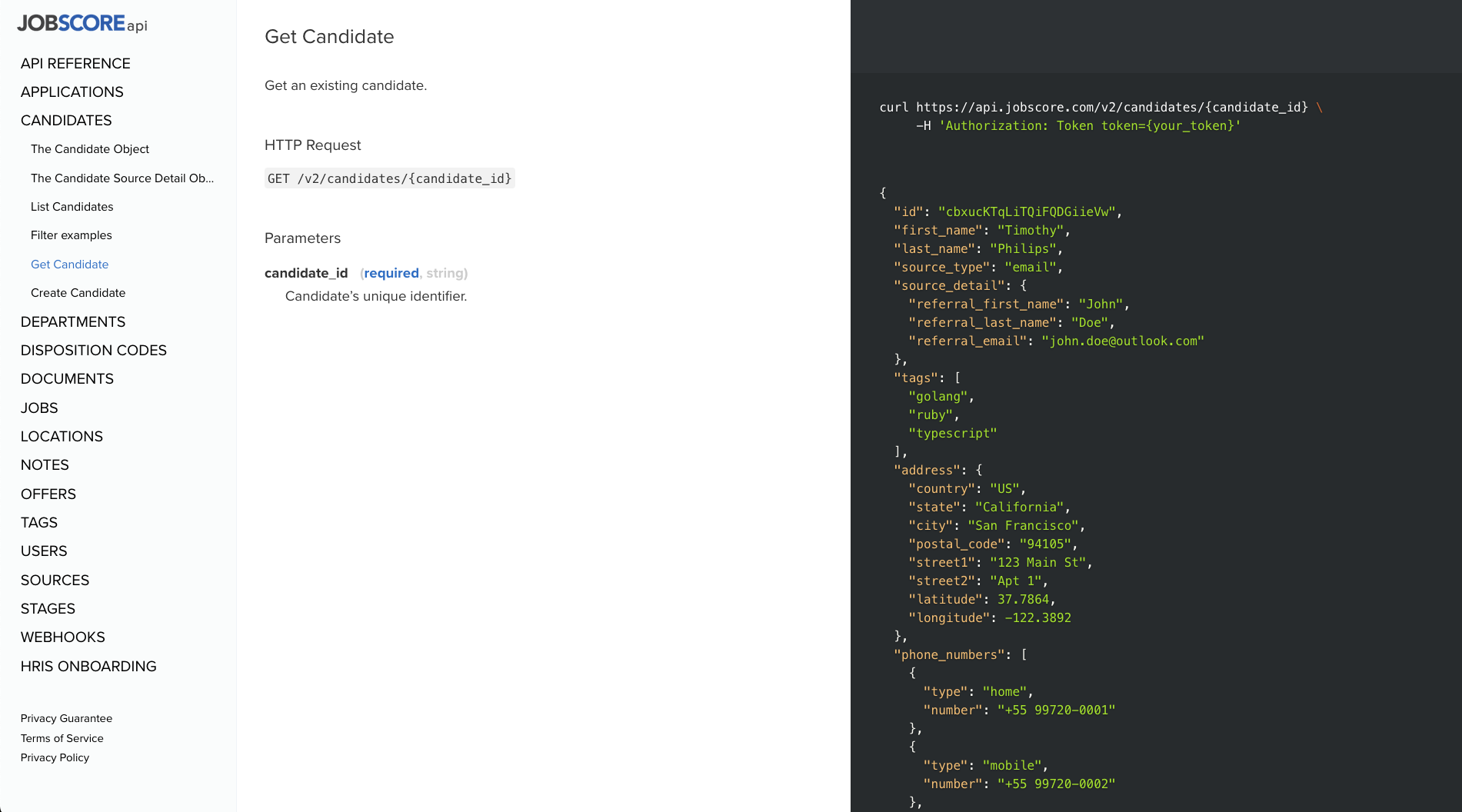 Developer documentation for configuring the API and webhooks inside the JobScore hiring platform