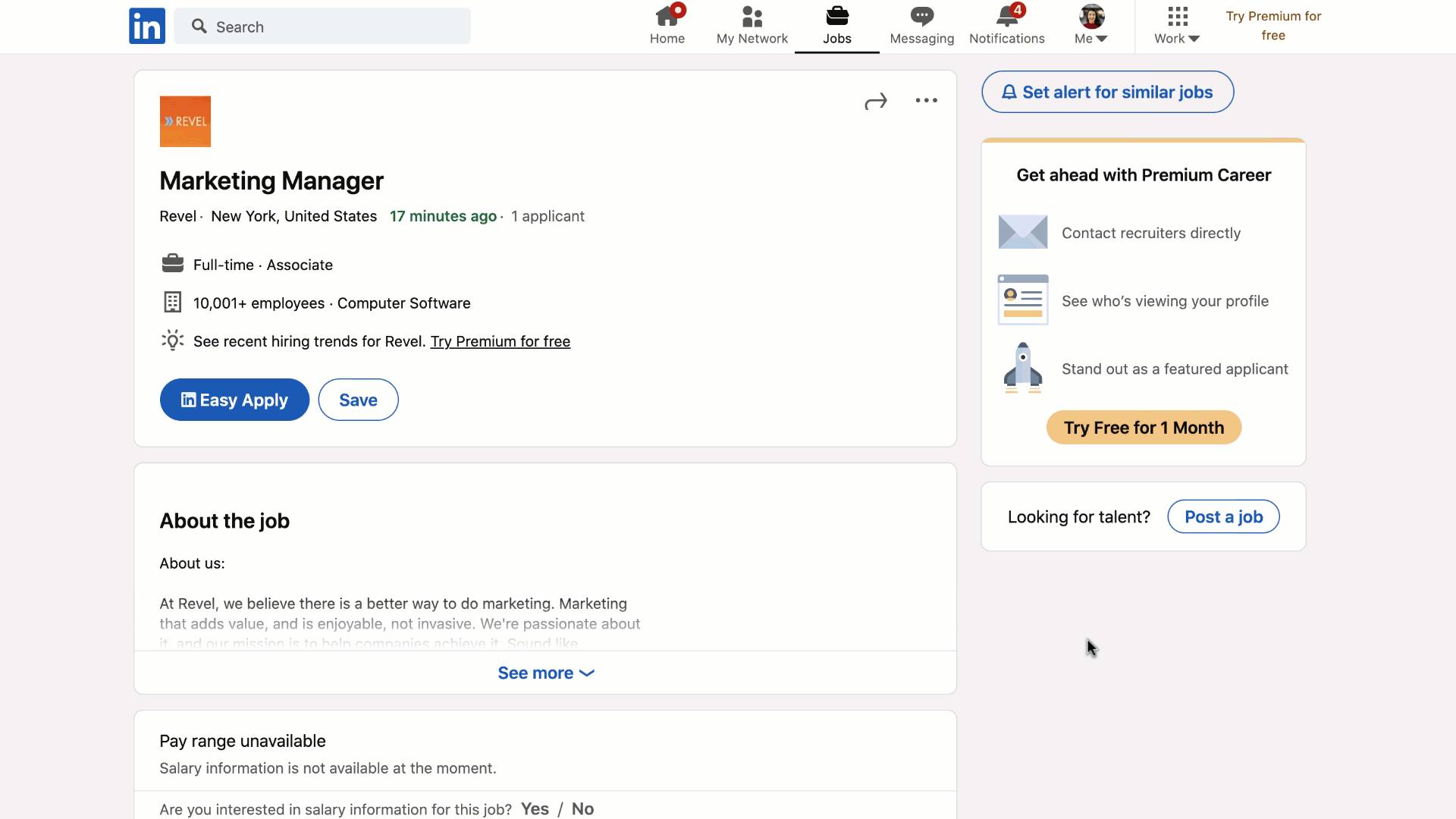 JobScore job posting as it appears to candidates on LinkedIn via the ATS integration