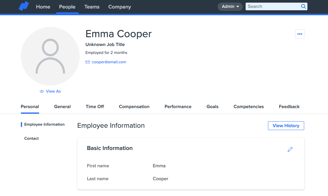 Namely employee record automatically generated from JobScore integration