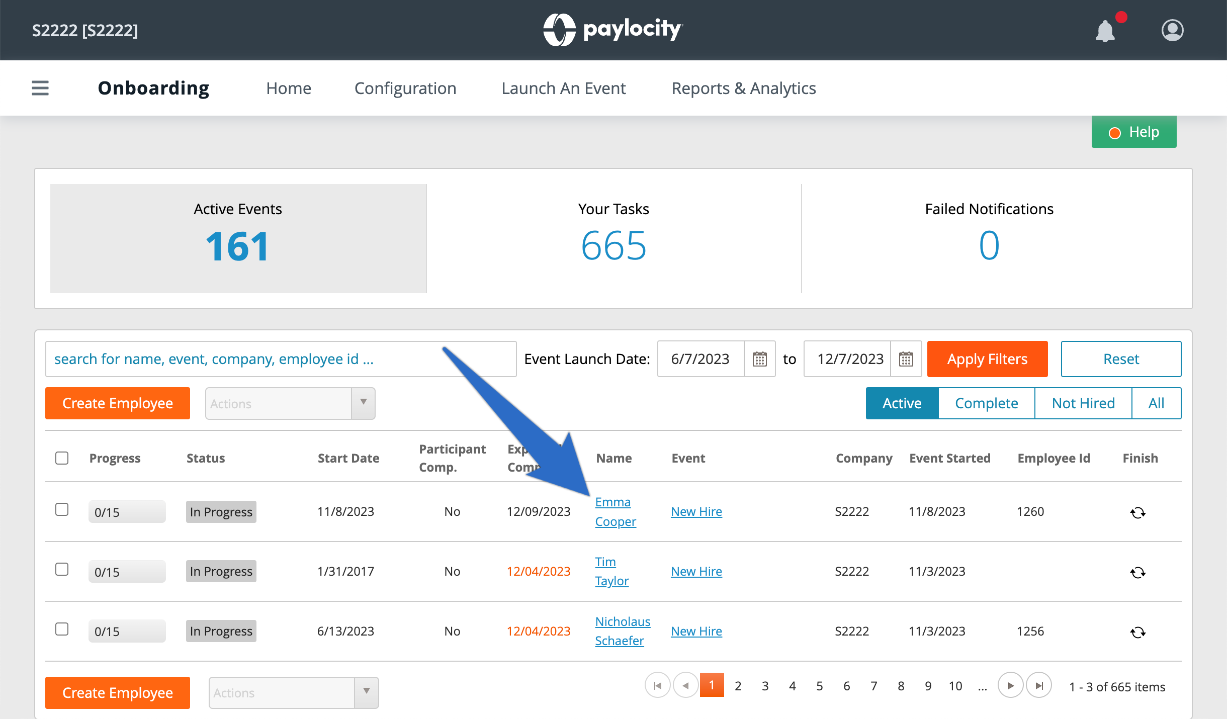 Paylocity interface showing new hire onboarding using synced candidate data from the JobScore ATS integration