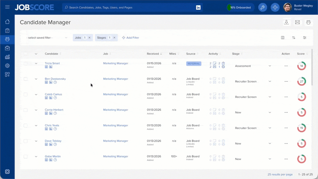 Bulk-send The Predictive Index assessment with 1 click from JobScore