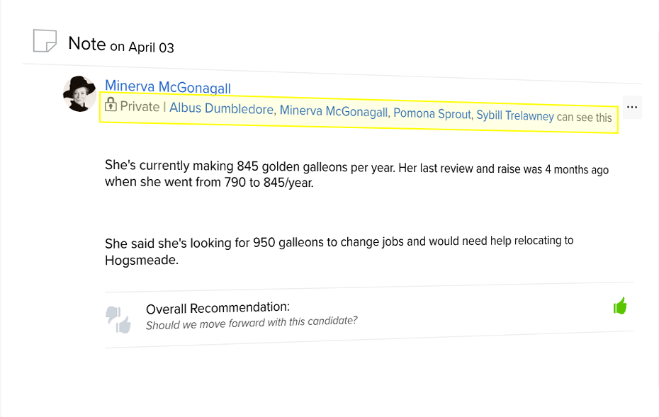 JobScore makes it easy to control users' access on a private note