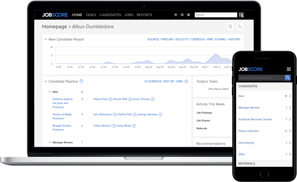 Personal recruitment dashboard on desktop and phone.