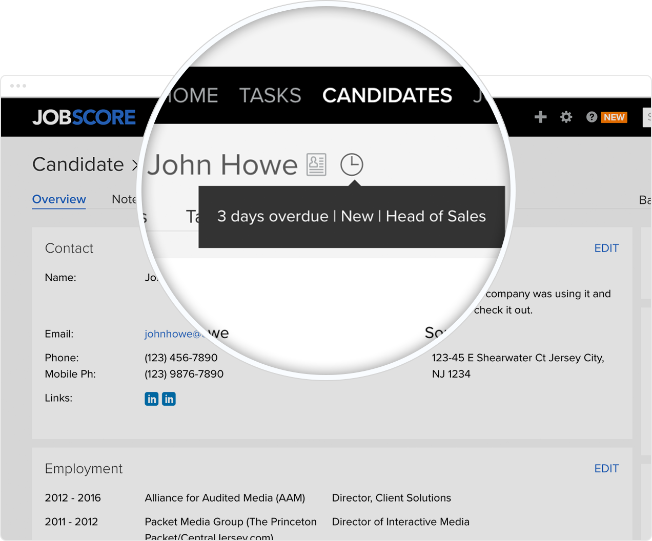 Candidate overdue alert in an applicant tracking system