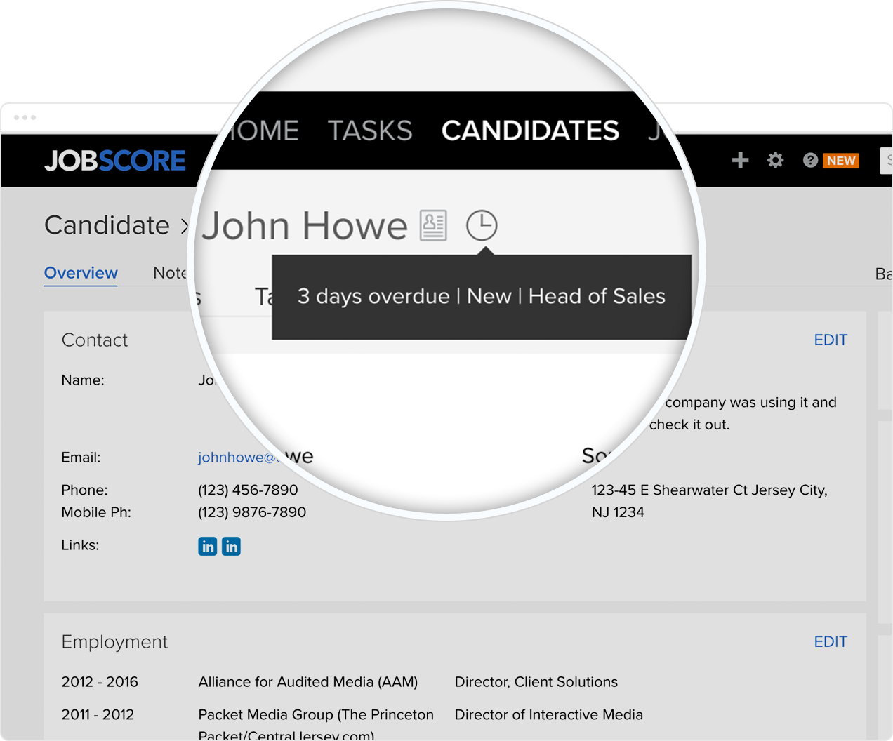Notification to reply to job applicant Candidate overdue alert in an applicant tracking system