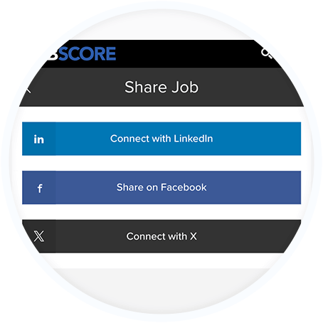 LinkedIn, Facebook and Twitter buttons for social recruiting.