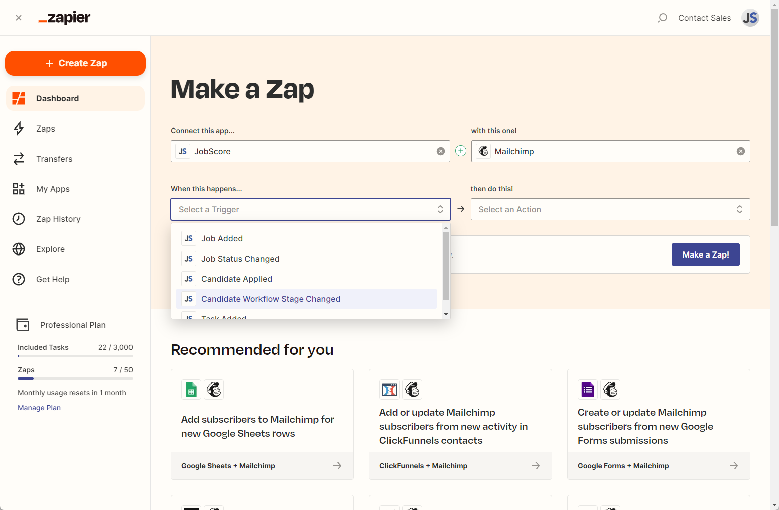 Building a custom Zap to automate a JobScore workflow