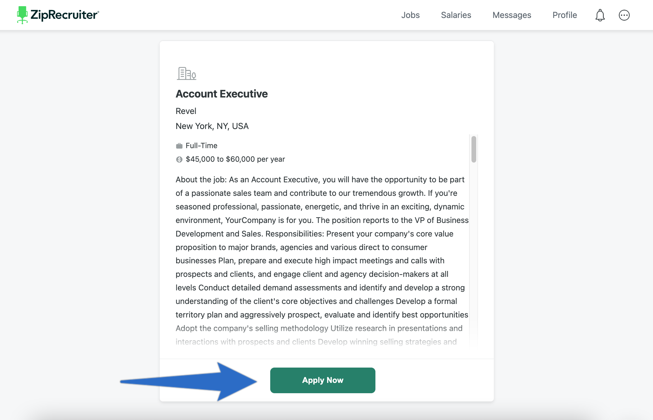 JobScore job posting as it appears to candidates on ZipRecruiter via the ATS integration